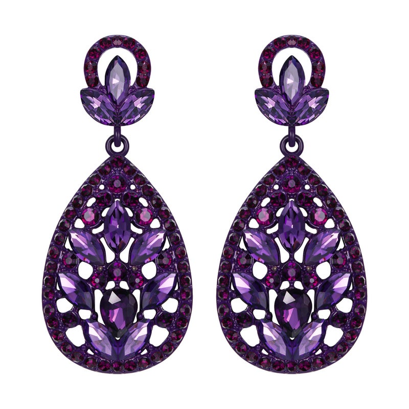EleQueen Women's Wedding Bridal Austrian Crystal Bohemia Teardrop Chandelier Dangle Earrings Amethyst Color - Image 1